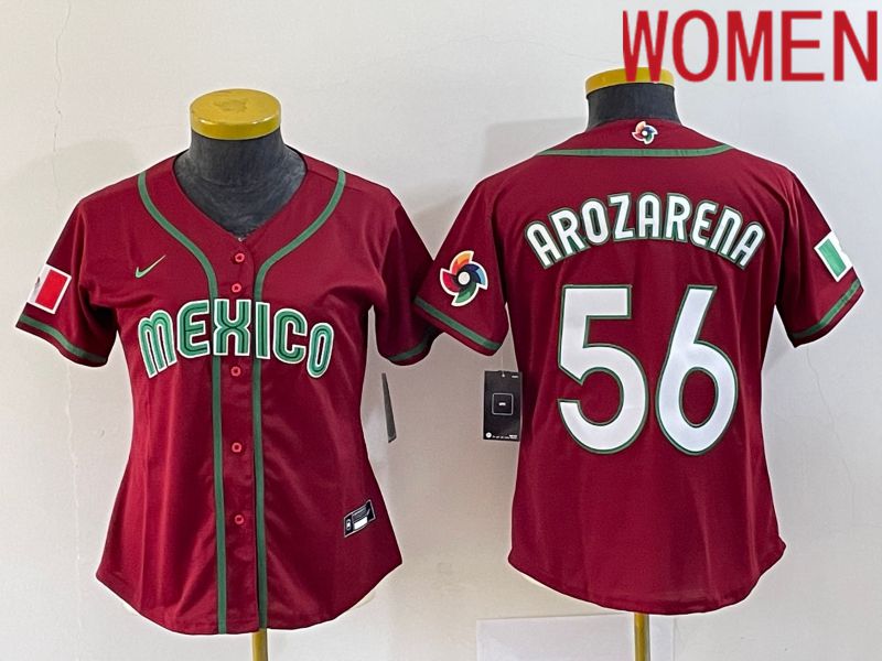 Women 2023 World Cub Mexico 56 Arozarena Red Nike MLB Jersey12